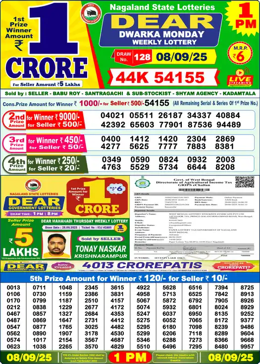 Lottery Sambad 08.09.25 Dear Lottery 1 PM September 08, 2025