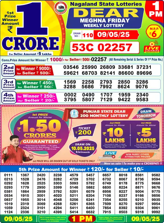Lottery Sambad 09.05.25 Dear Lottery 1 PM May 09, 2025