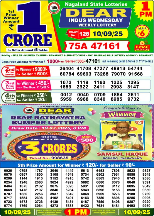Lottery Sambad 10.09.25 Dear Lottery 1 PM September 10, 2025