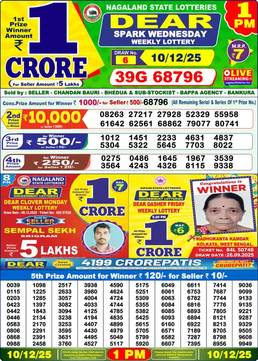 Lottery Sambad 10.12.25 Dear Lottery 1 PM December 10, 2025