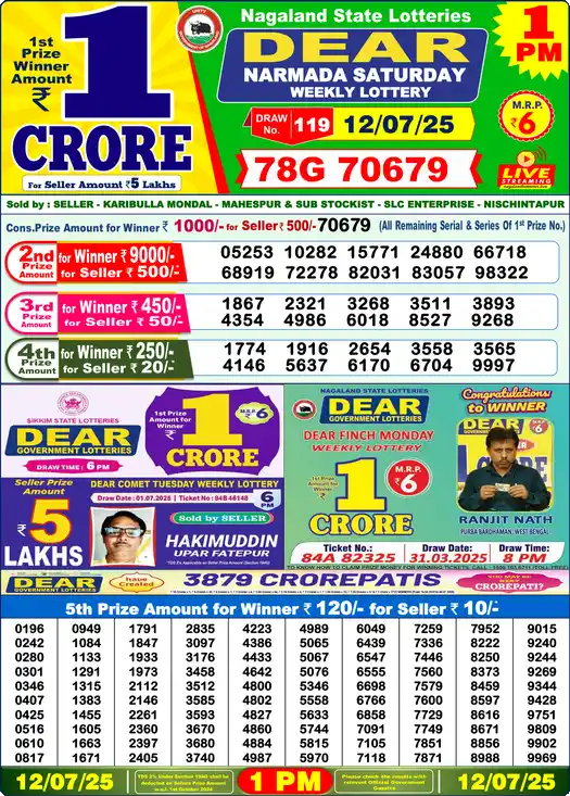 Lottery Sambad 12.07.25 Dear Lottery 1 PM July 12, 2025