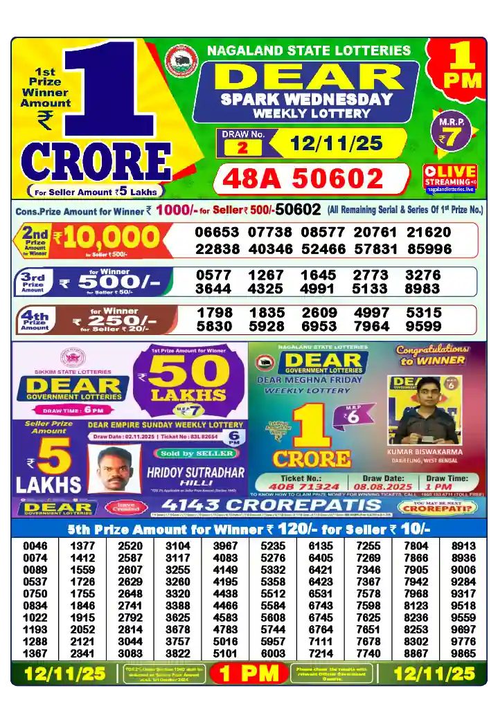 Lottery Sambad 12.11.25 Dear Lottery 1 PM November 12, 2025