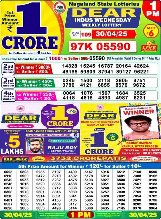 Lottery Sambad 30.04.25 Dear Lottery 1 PM April 30, 2025