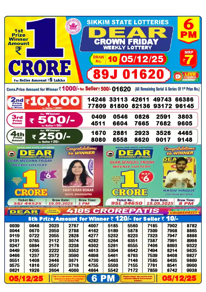 Lottery Sambad 05.12.25 Dear Lottery 6 PM December 05, 2025