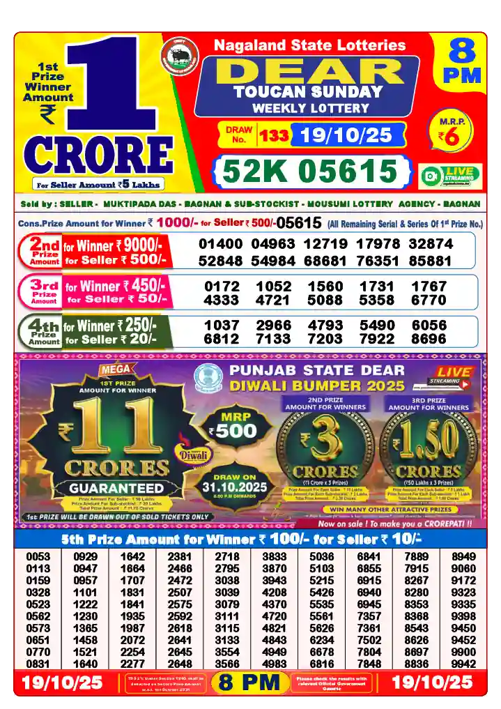 Lottery Sambad 19.10.25 Dear Lottery 8 PM October 19, 2025