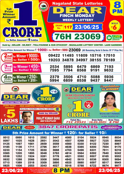 Lottery Sambad 23.06.25 Dear Lottery 8 PM June 23, 2025