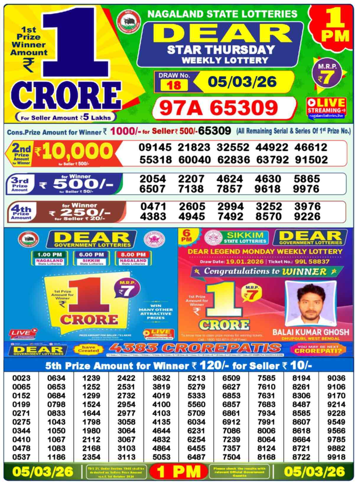 Dear Lottery Result Today 1 PM 06 March 2026