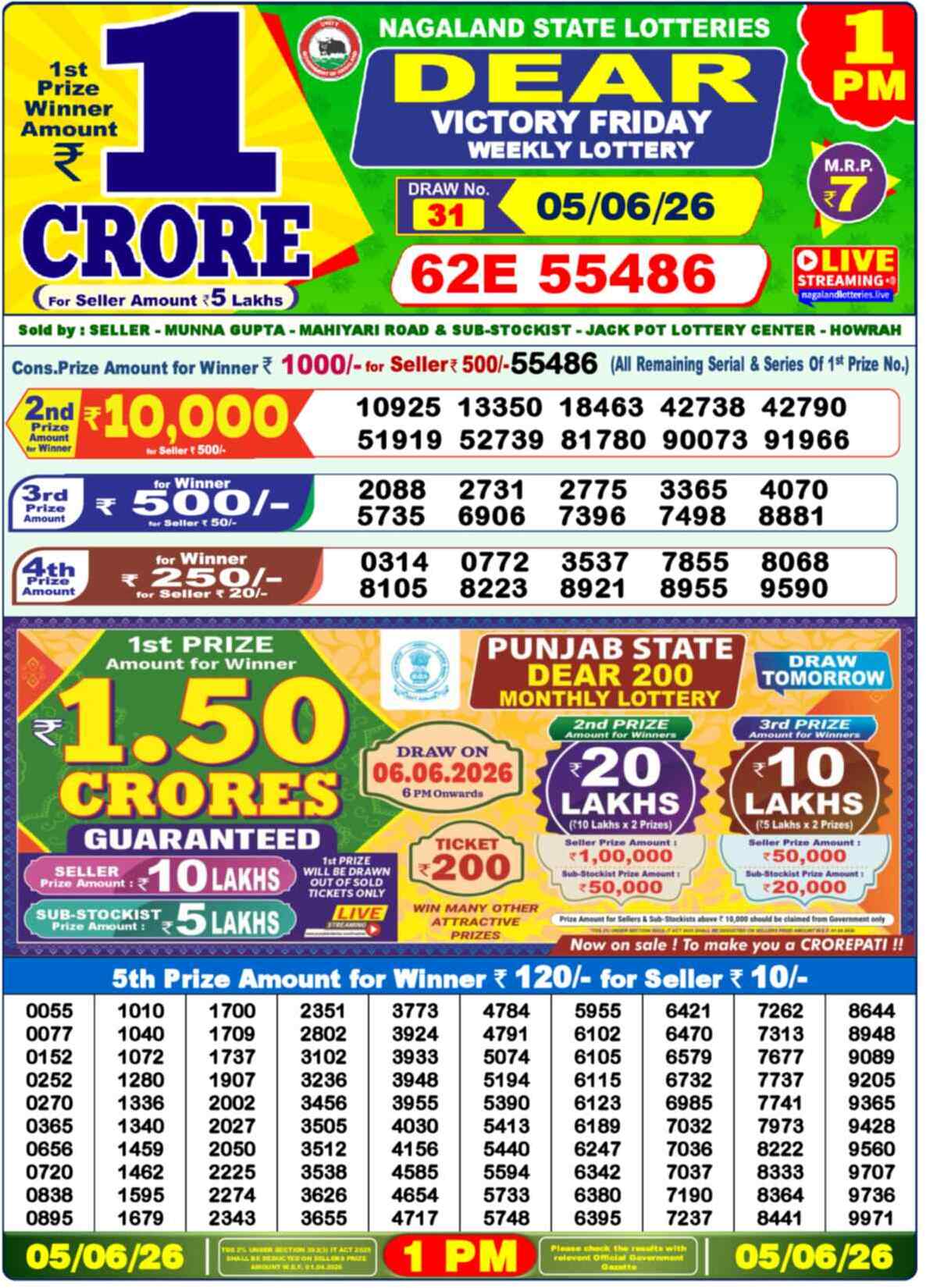Dear Lottery Result 1 PM 05 June 2026