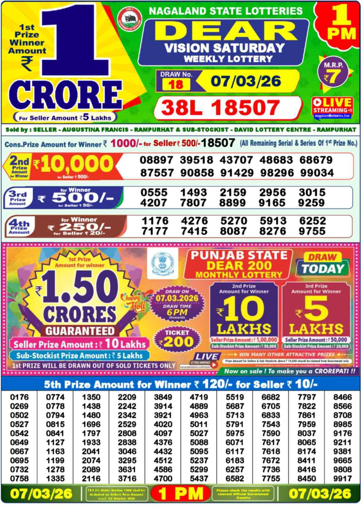 Dear Lottery Result Today 1 PM 08 March 2026