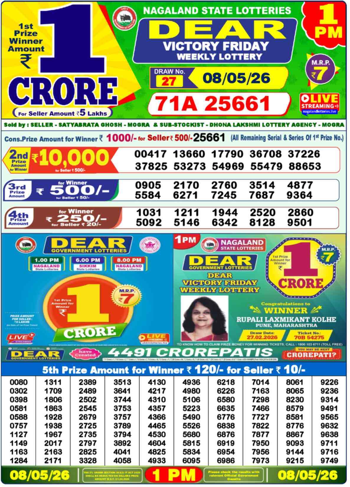 Lottery Sambad 08.05.26 Dear Lottery 1 PM May 08, 2026