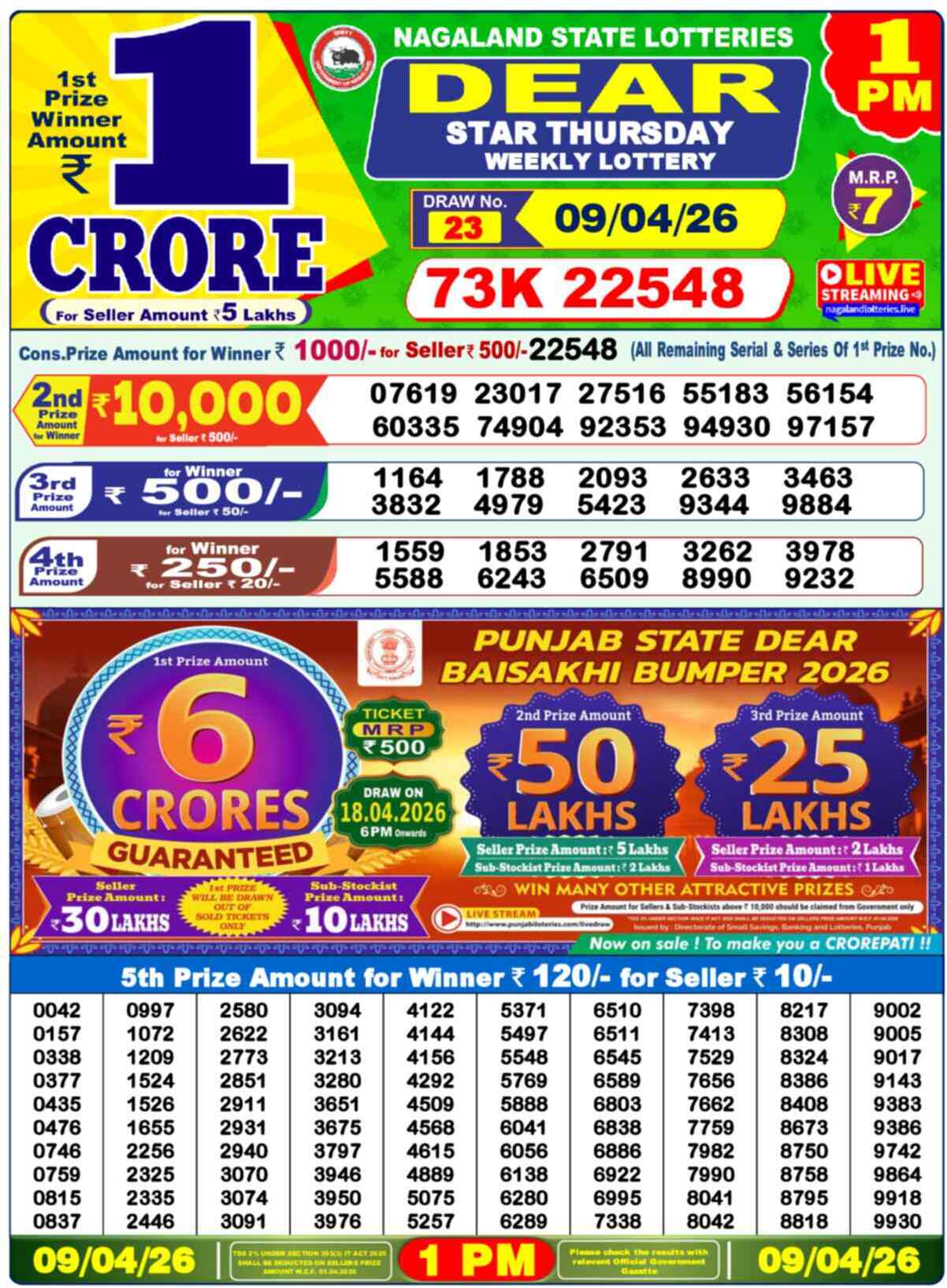 Dear Lottery Result Today 1 PM 10 April 2026