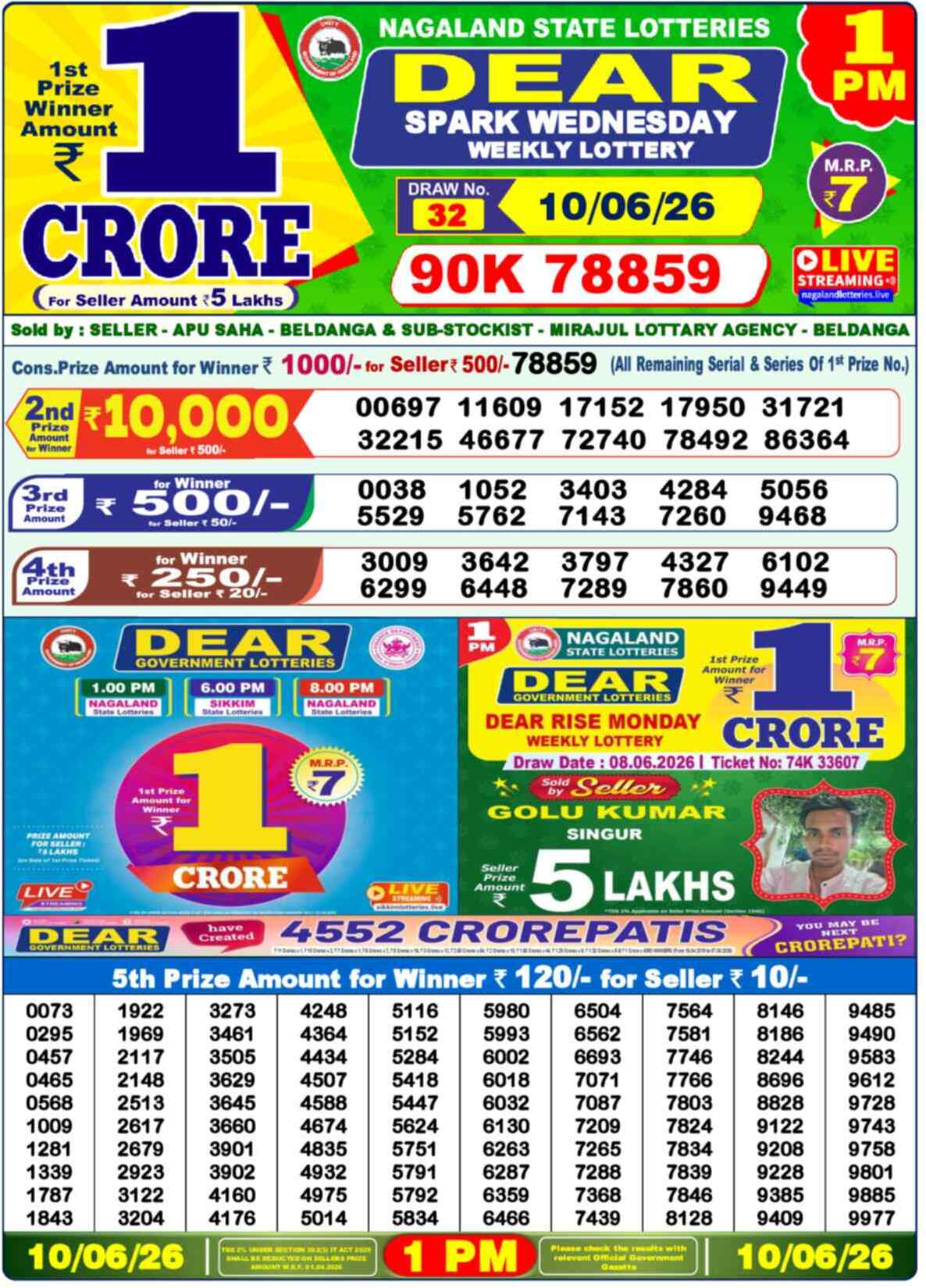 Dear Lottery Result 1 PM 10 June 2026