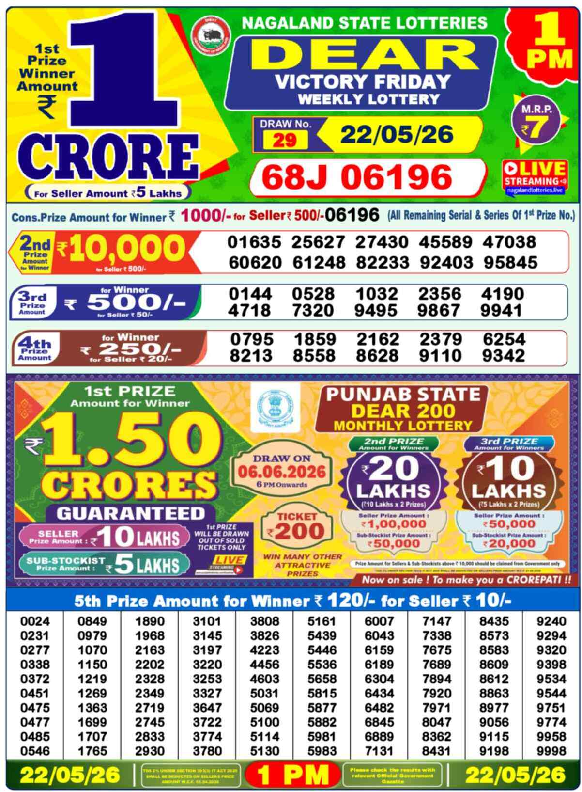 Dear Lottery Result 1 PM 22 May 2026
