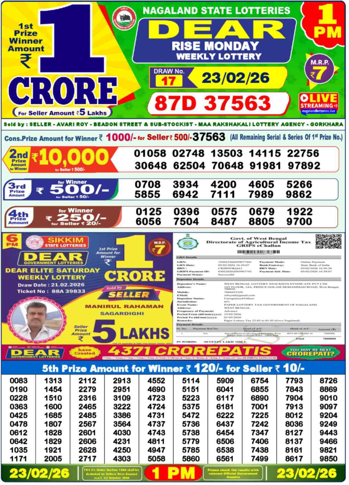 Dear Lottery Result Today 1 PM 24 February 2026