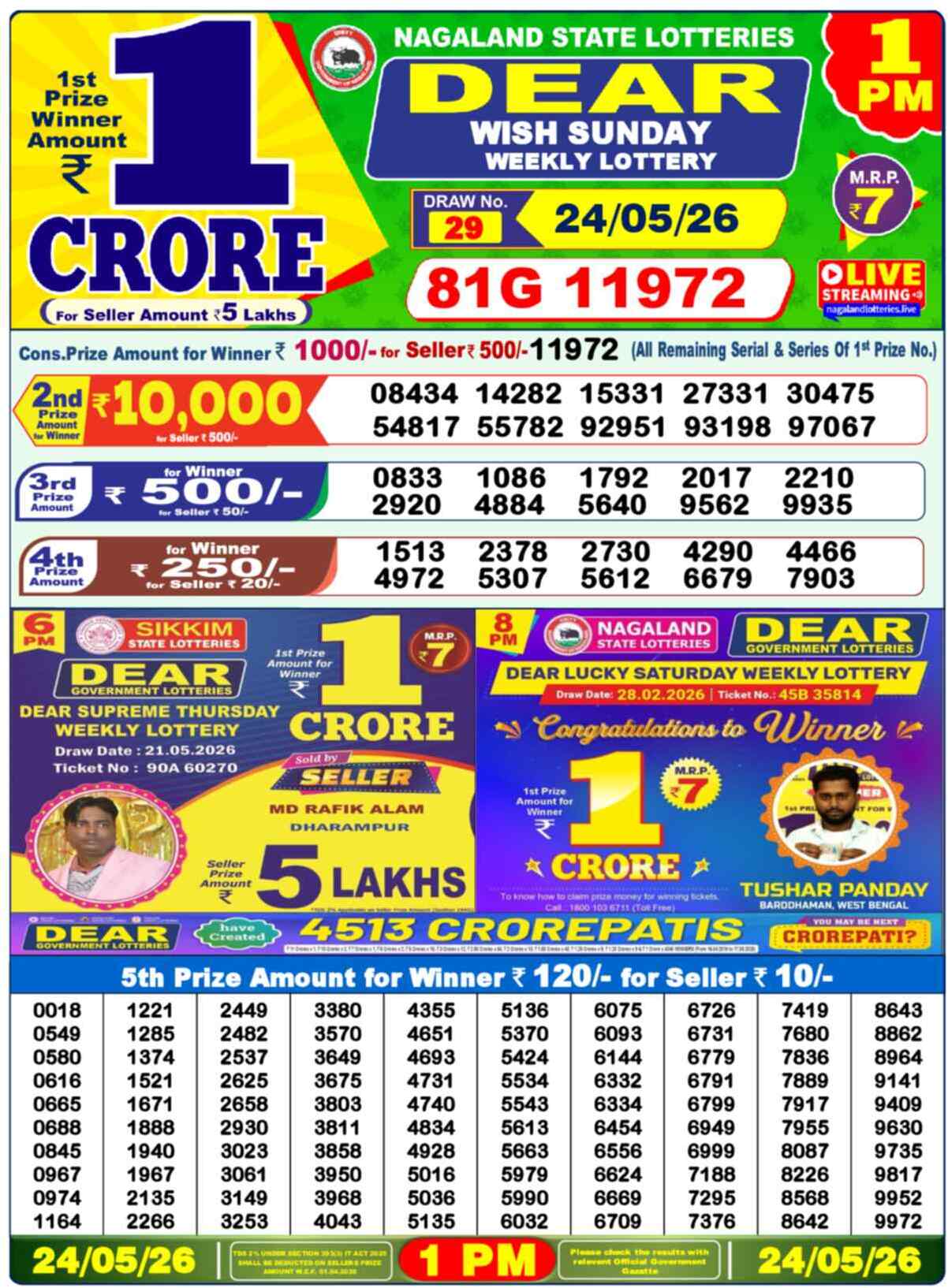 Dear Lottery Result 1 PM 24 May 2026