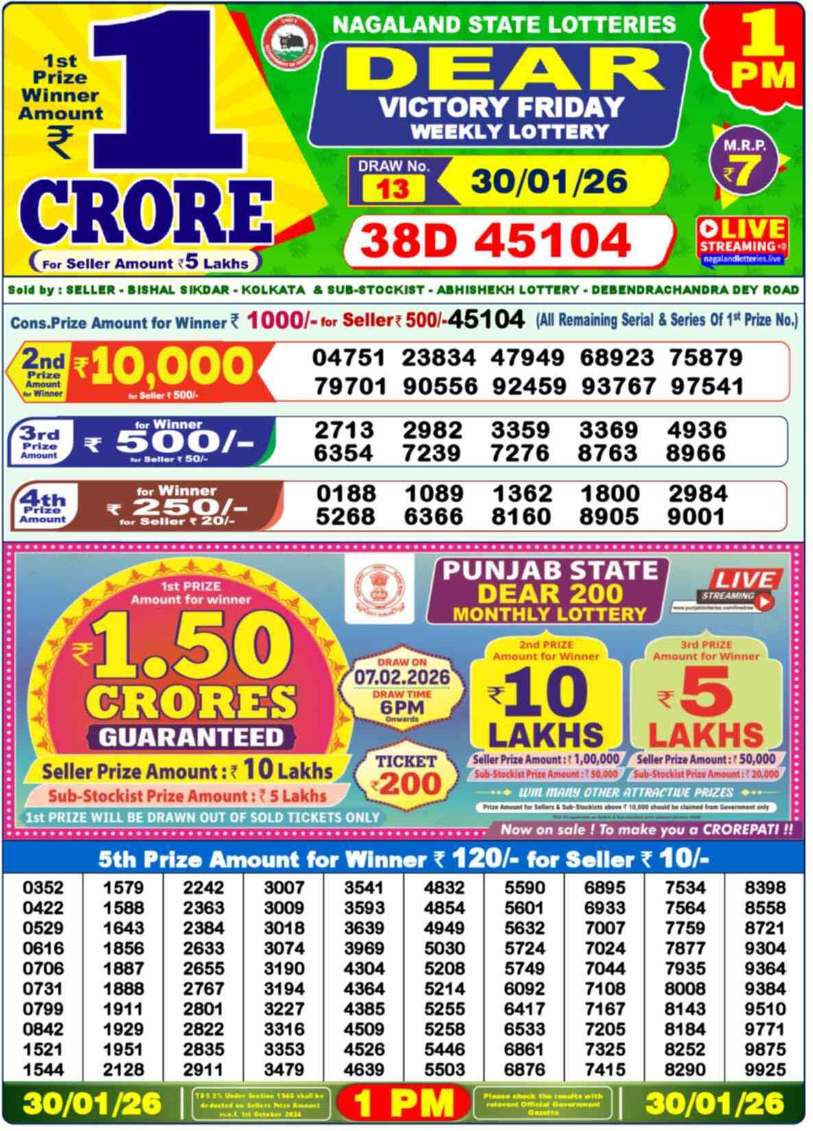 Lottery Sambad 30.01.26 Dear Lottery 1 PM January 30, 2026