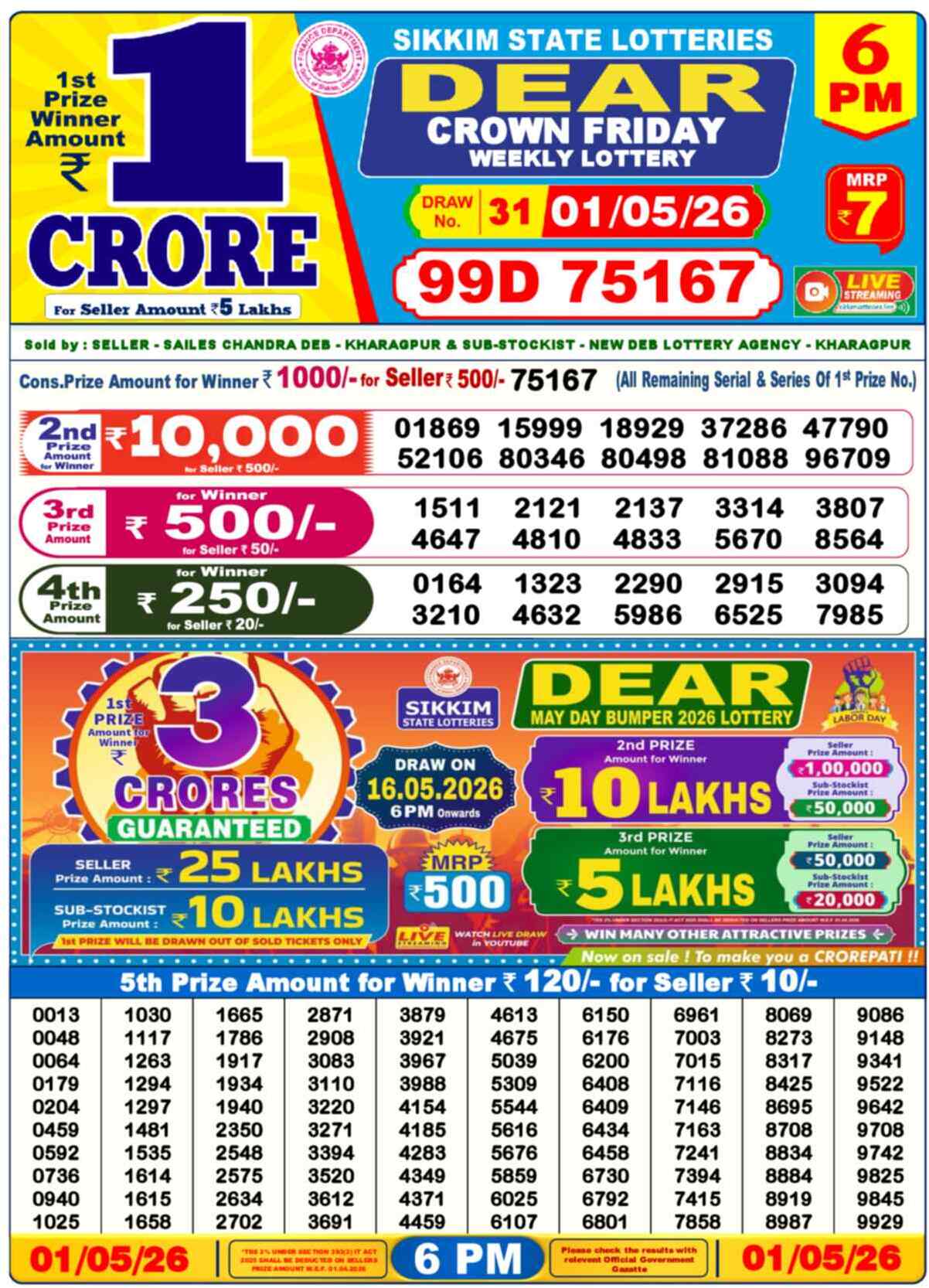 Dear Lottery Result Today 6 PM 02 May 2026