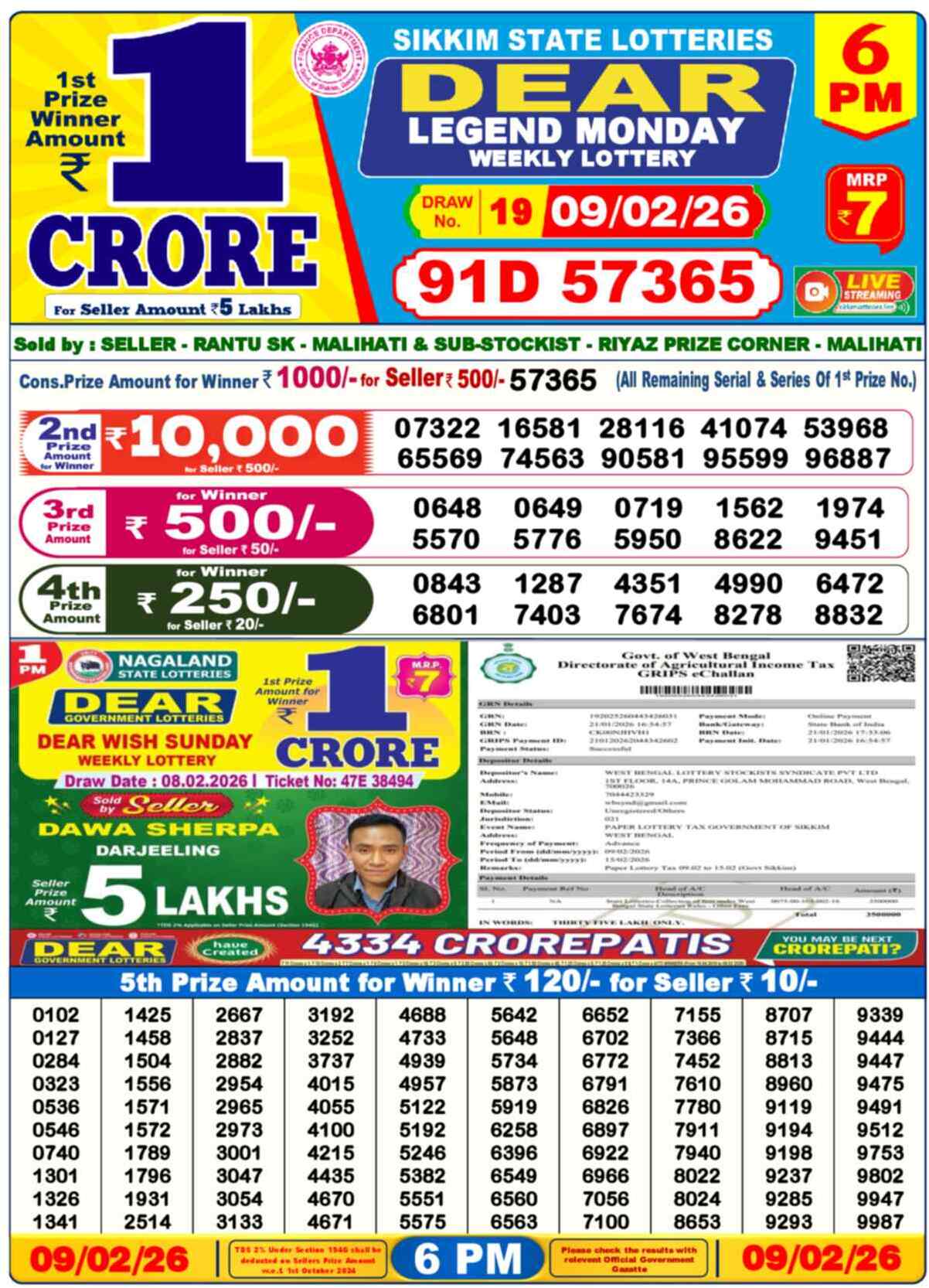 Dear Lottery Result Today 6 PM 10 February 2026