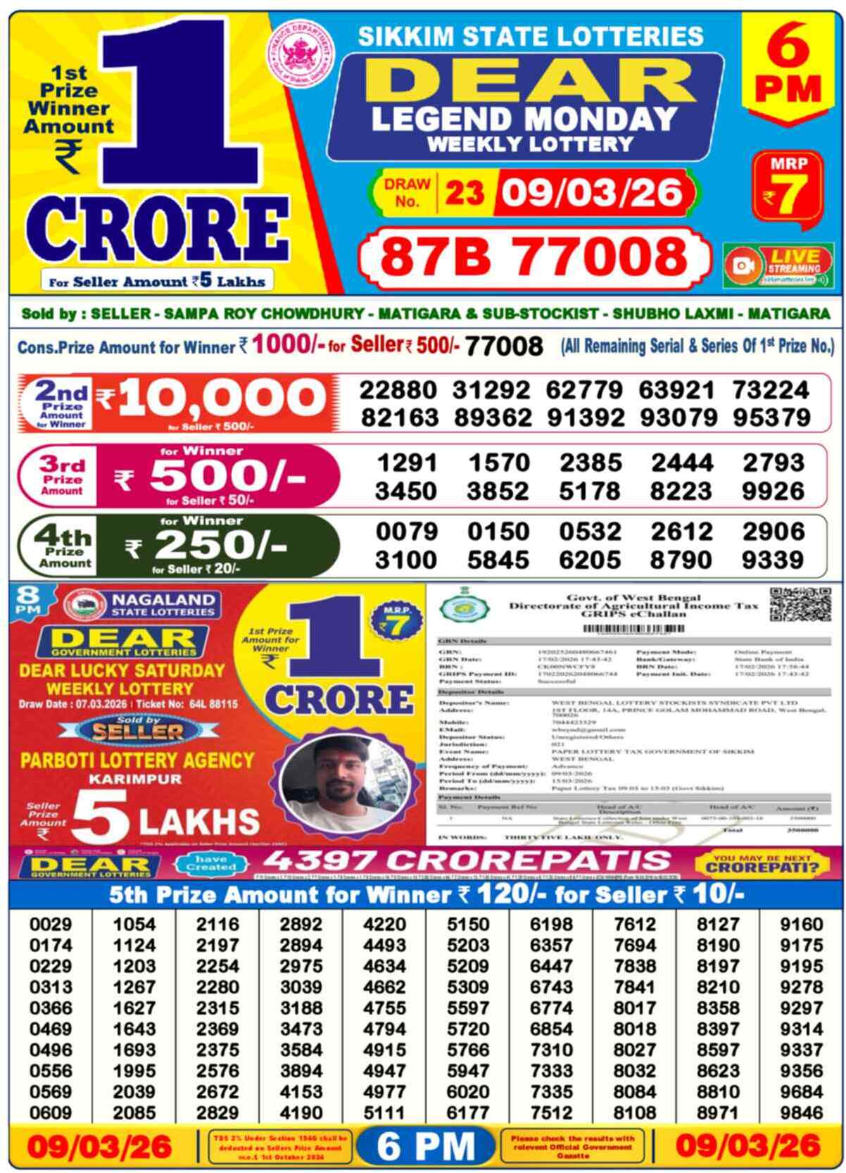 Dear Lottery Result Today 6 PM 10 March 2026