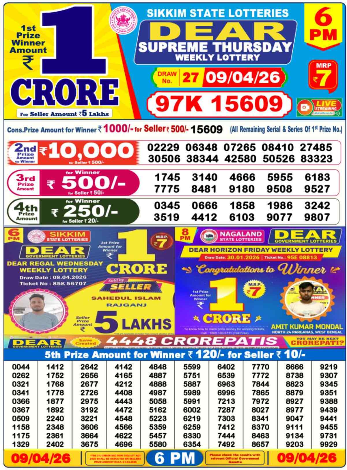 Dear Lottery Result Today 6 PM 10 April 2026