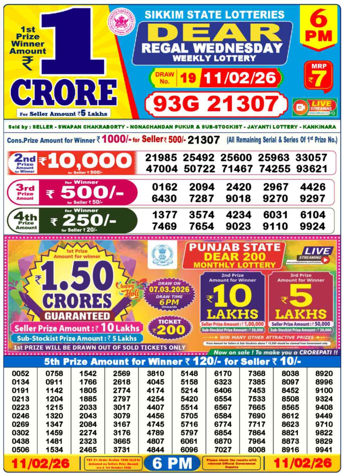 Dear Lottery Result Today 6 PM 12 February 2026