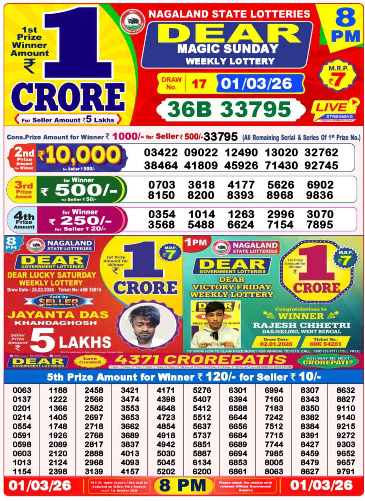 Dear Lottery Result Today 8 PM 02 March 2026