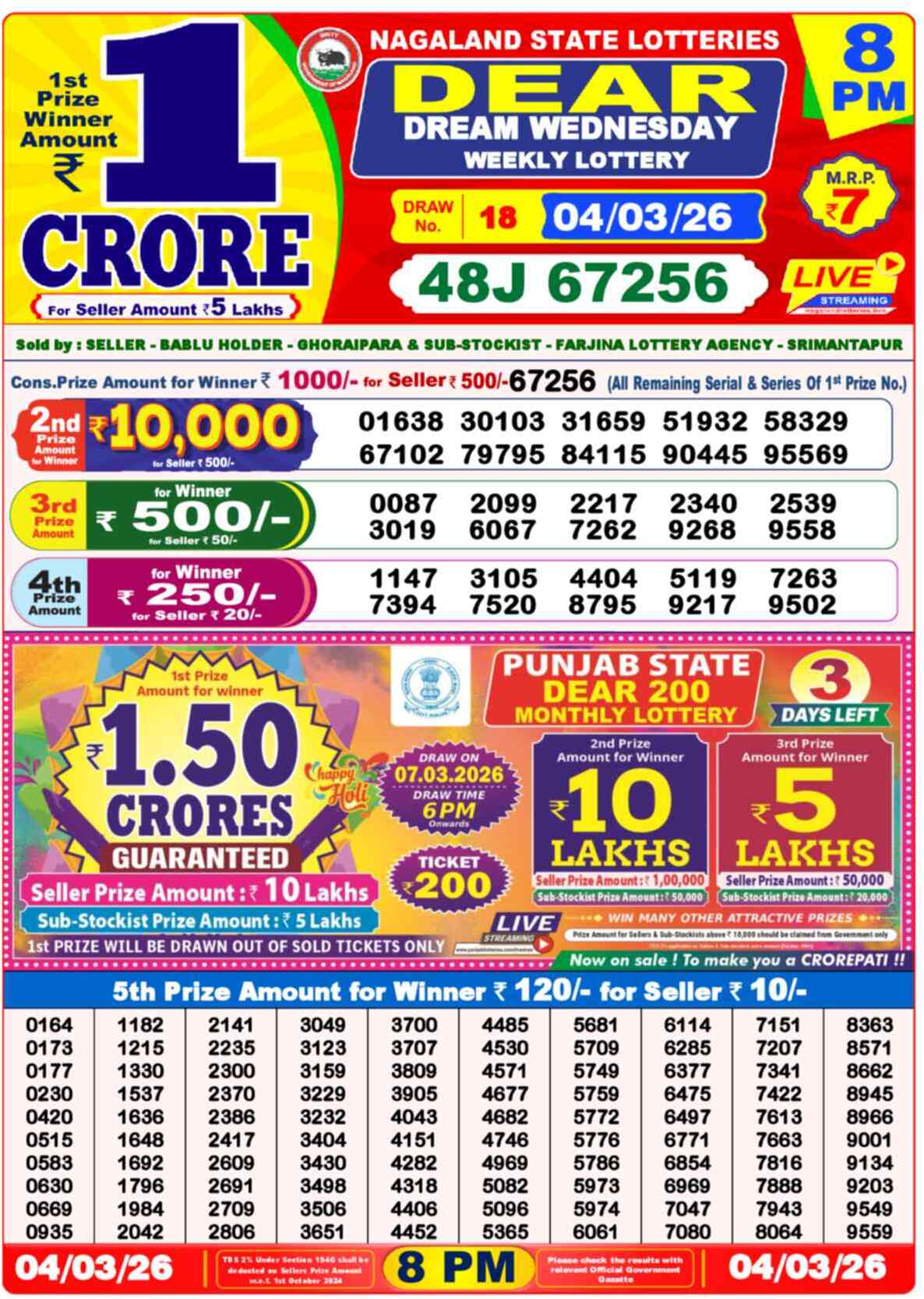 Dear Lottery Result Today 8 PM 05 March 2026