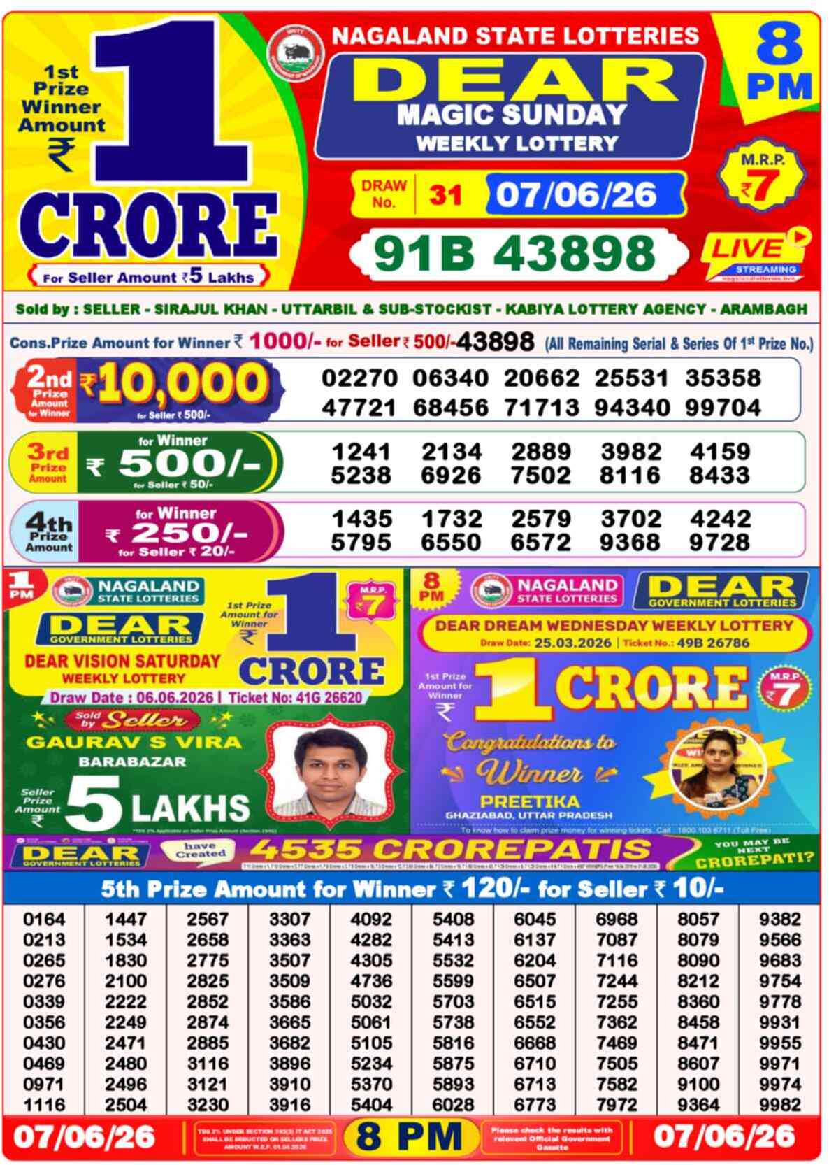 Dear Lottery Result 8 PM 07 June 2026