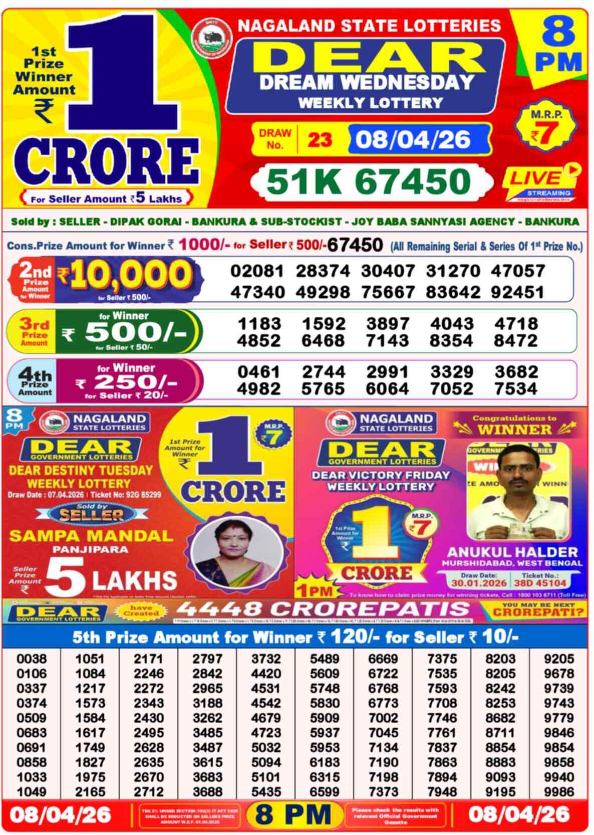 Dear Lottery Result Today 8 PM 09 April 2026