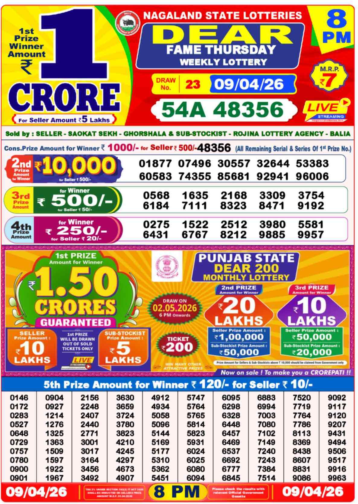 Dear Lottery Result Today 8 PM 10 April 2026