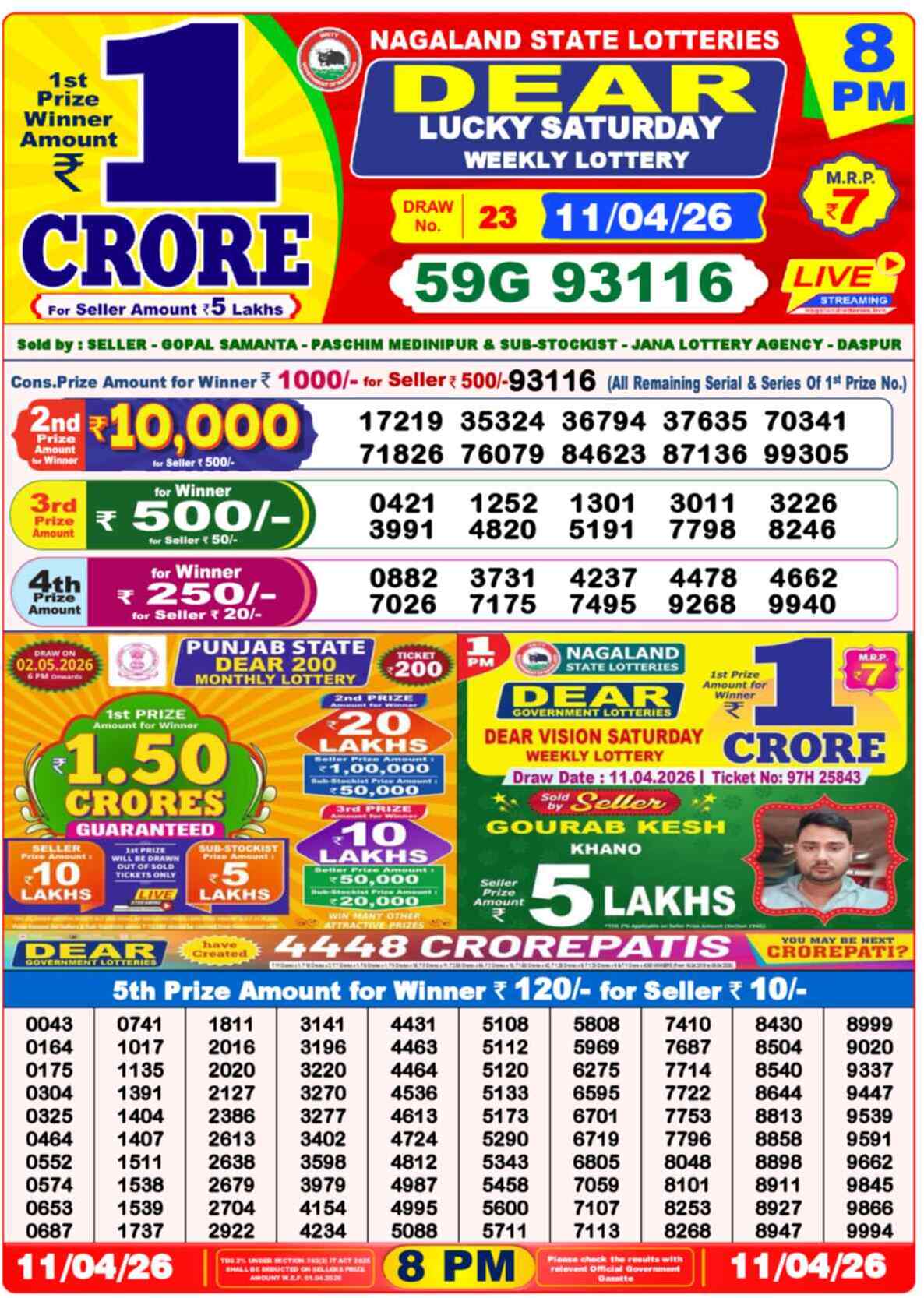 Dear Lottery Result Today 8 PM 12 April 2026