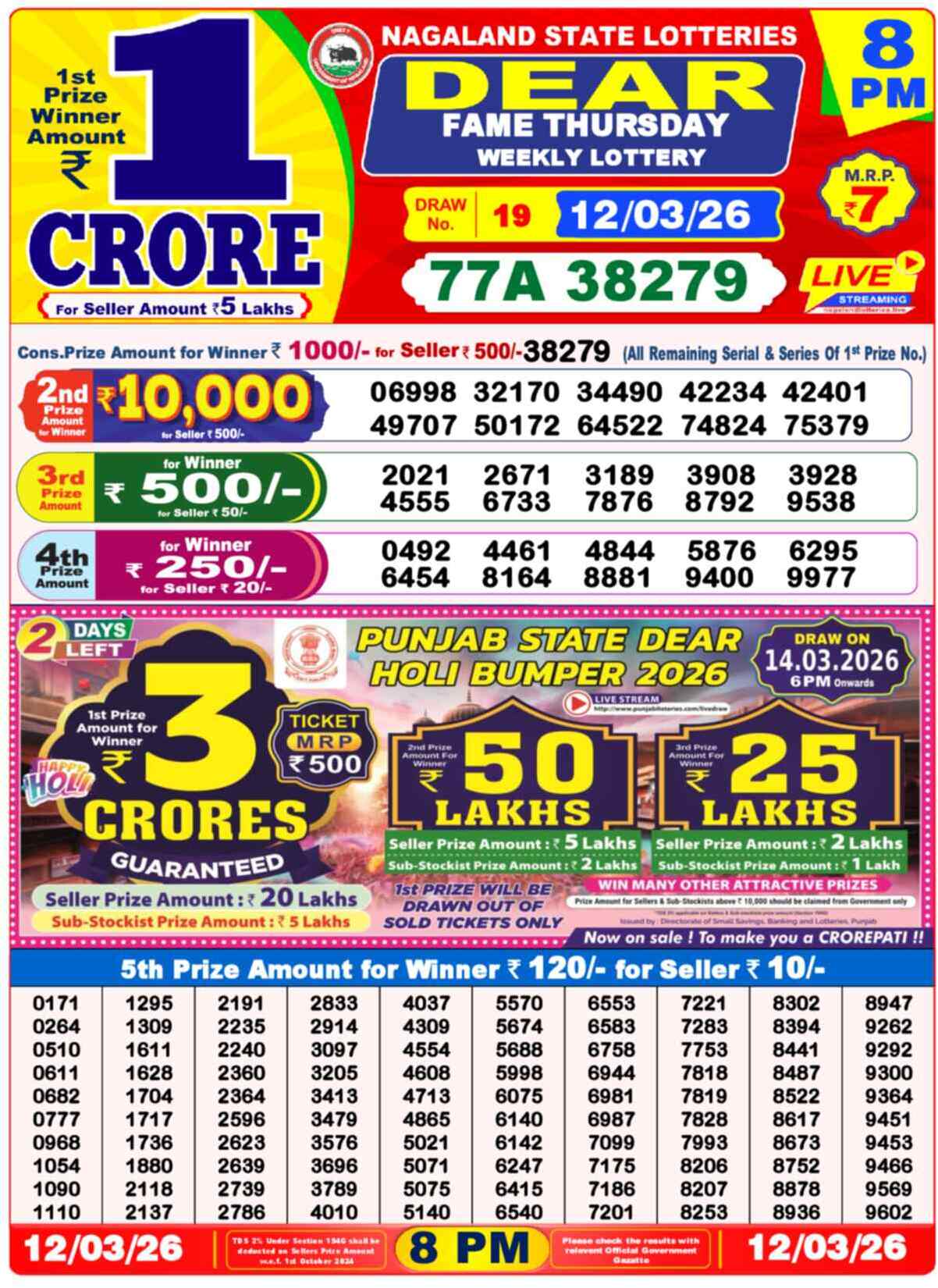 Dear Lottery Result Today 8 PM 12 March 2026