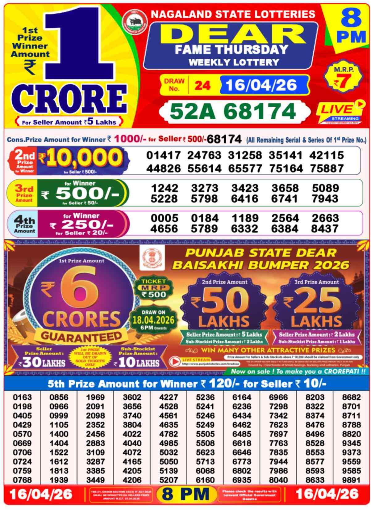 Dear Lottery Result Today 8 PM 17 April 2026