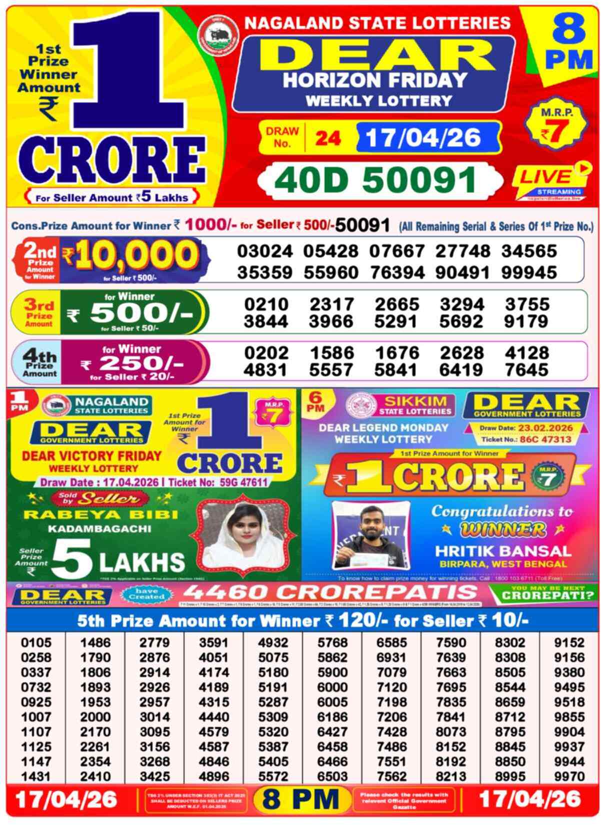 Dear Lottery Result Today 8 PM 18 April 2026