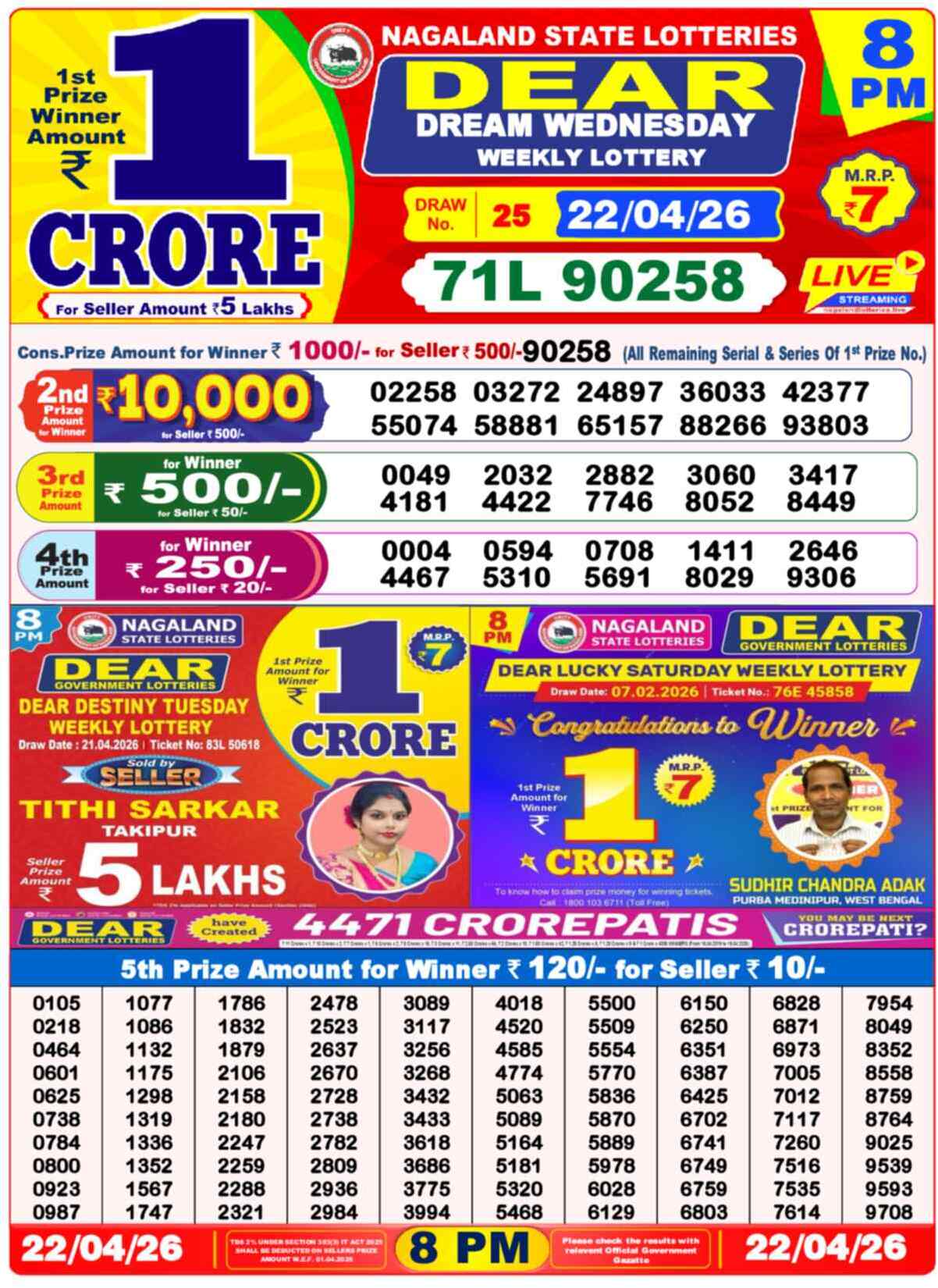 Dear Lottery Result Today 8 PM 23 April 2026