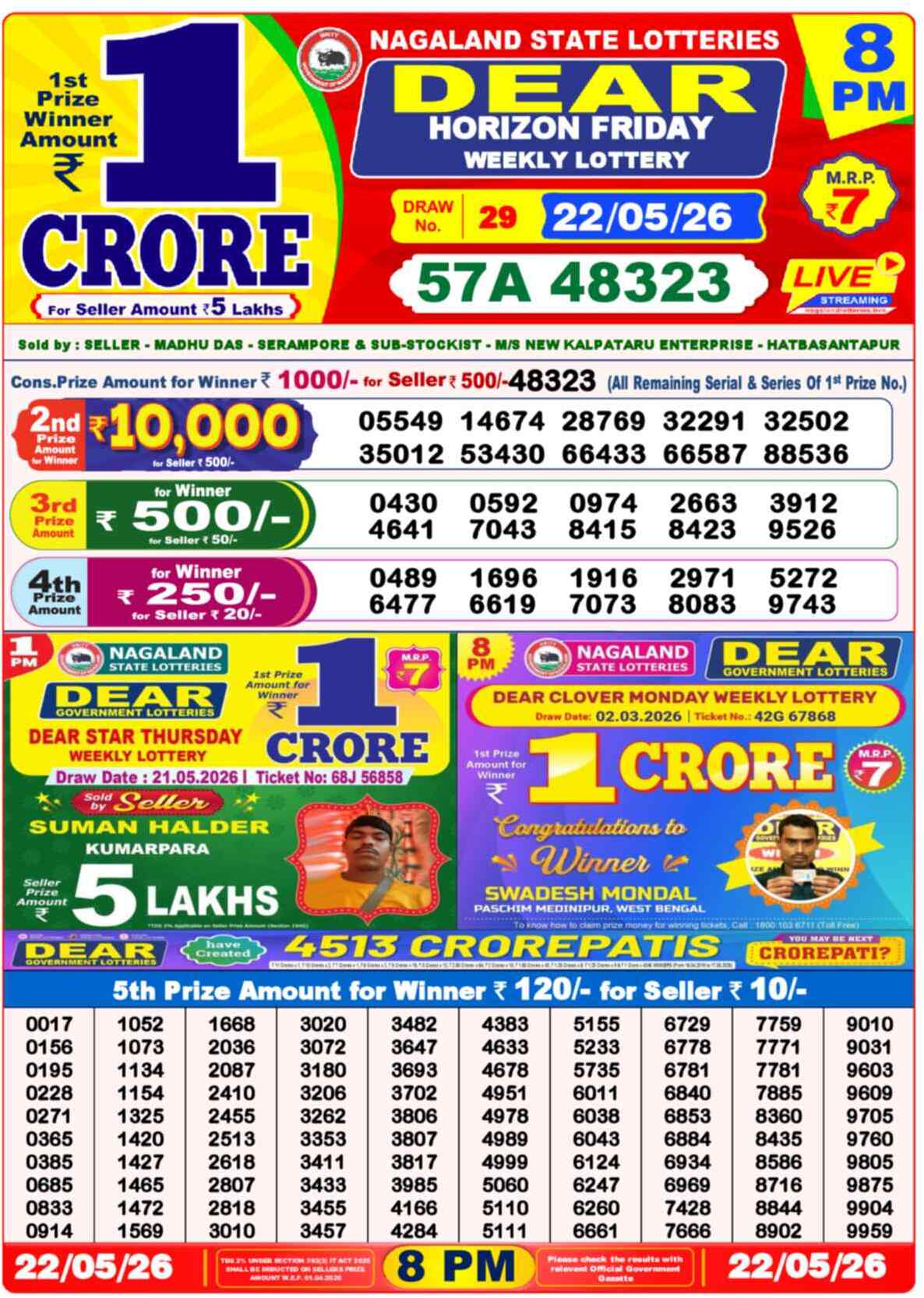 Dear Lottery Result 8 PM 22 May 2026