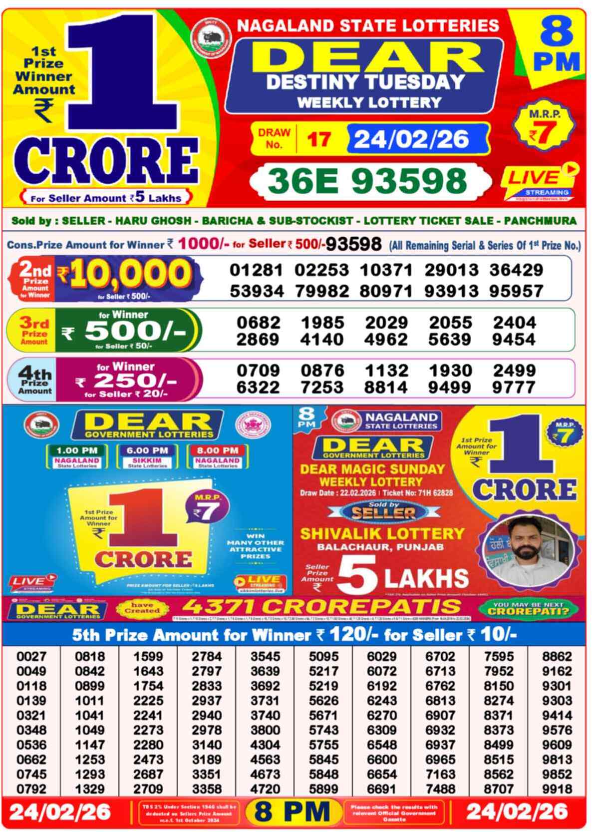 Dear Lottery Result Today 8 PM 25 February 2026