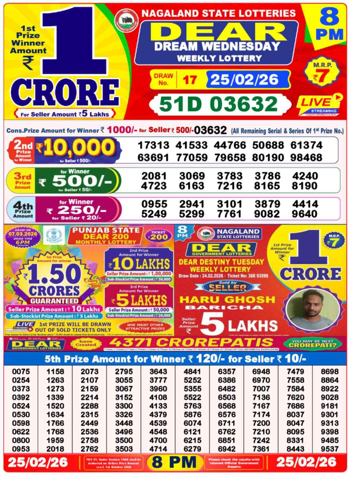 Dear Lottery Result Today 8 PM 26 February 2026