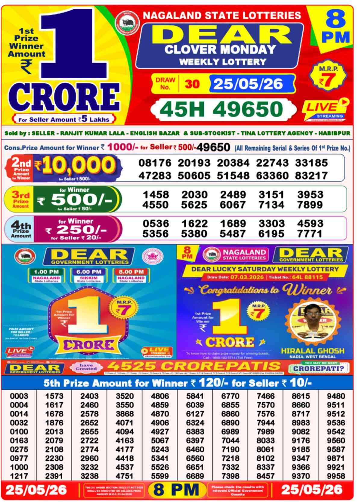 Lottery Sambad 25.05.26 Dear Lottery 8 PM May 25, 2026