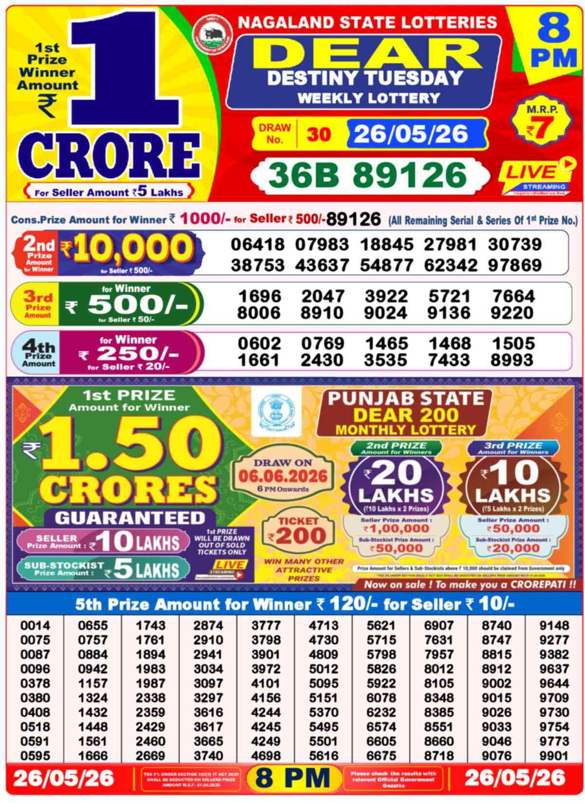 Dear Lottery Result 8 PM 26 May 2026