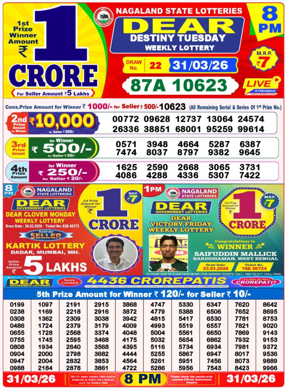 Dear Lottery Result Today 8 PM 01 April 2026