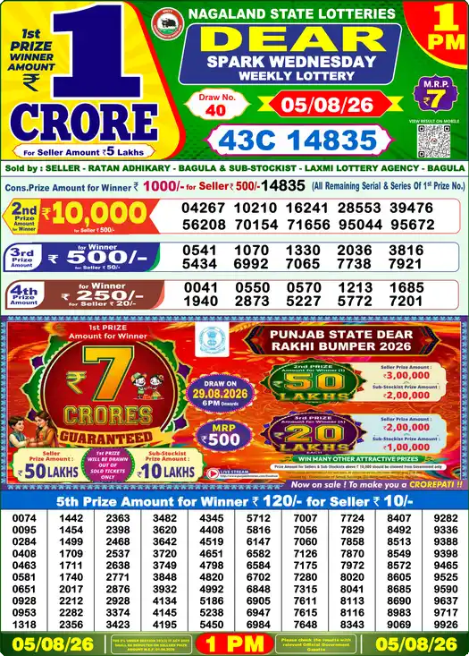Lottery Sambad 05.08.26 Dear Lottery 1 PM August 05, 2026