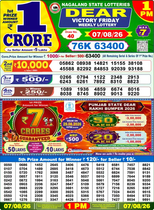 Dear Lottery Result 1 PM 07 August 2026