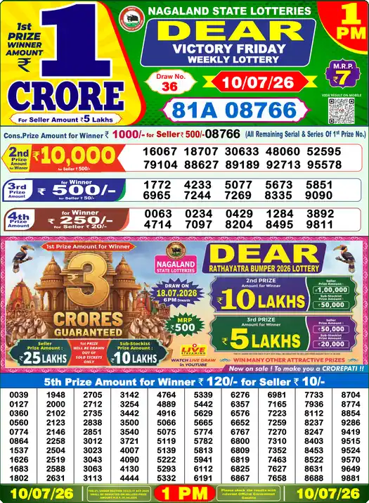 Lottery Sambad 10.07.26 Dear Lottery 1 PM July 10, 2026