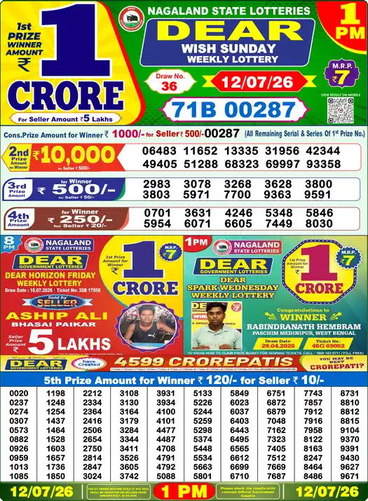 Lottery Sambad 12.07.26 Dear Lottery 1 PM July 12, 2026