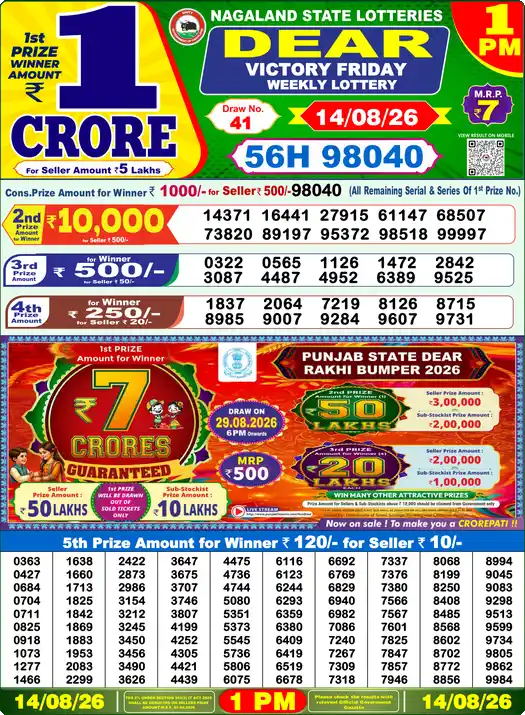 Dear Lottery Result 1:00 PM 14/08/26
