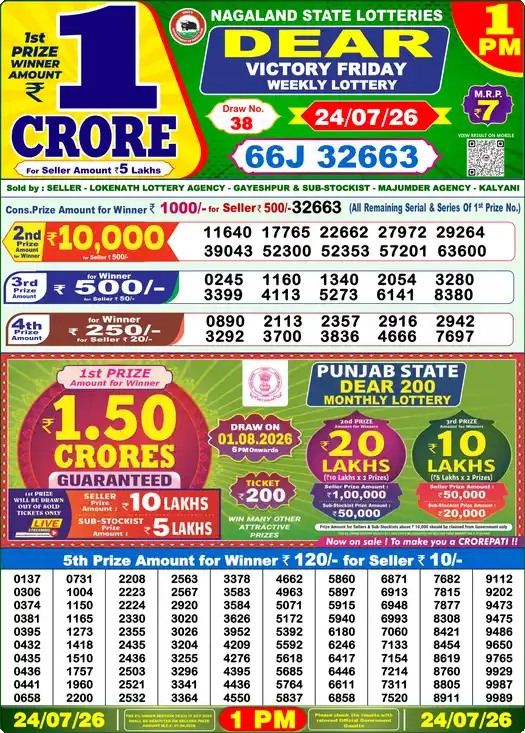 Lottery Sambad 24.07.26 Dear Lottery 1 PM July 24, 2026