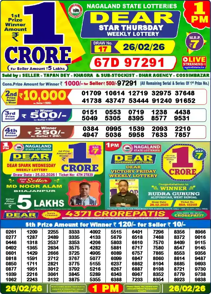 Lottery Sambad 26.02.26 Dear Lottery 1 PM February 26, 2026