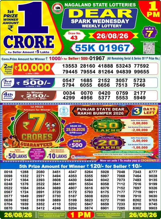 Dear Lottery Result 1 PM 26 August 2026