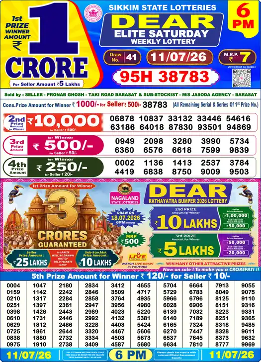 Lottery Sambad 11.07.26 Dear Lottery 6 PM July 11, 2026